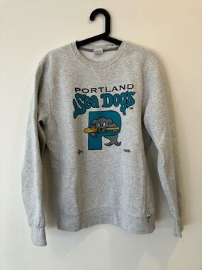Russell Athletic Gray Crewneck Sweatshirt with Teal & Black Sea Dogs Logo
